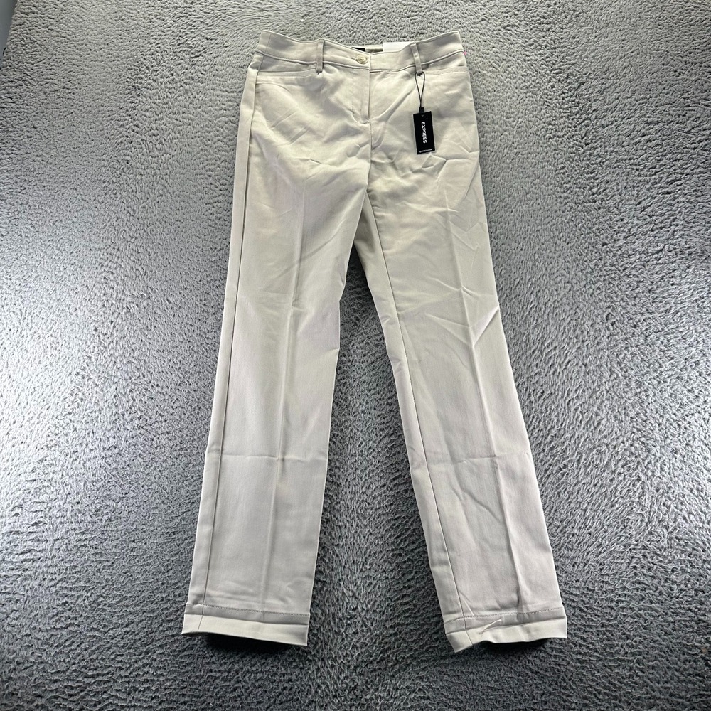 Express Pant Womens 0 White Cotton Golf Performance Straight Mid-Rise Stretch